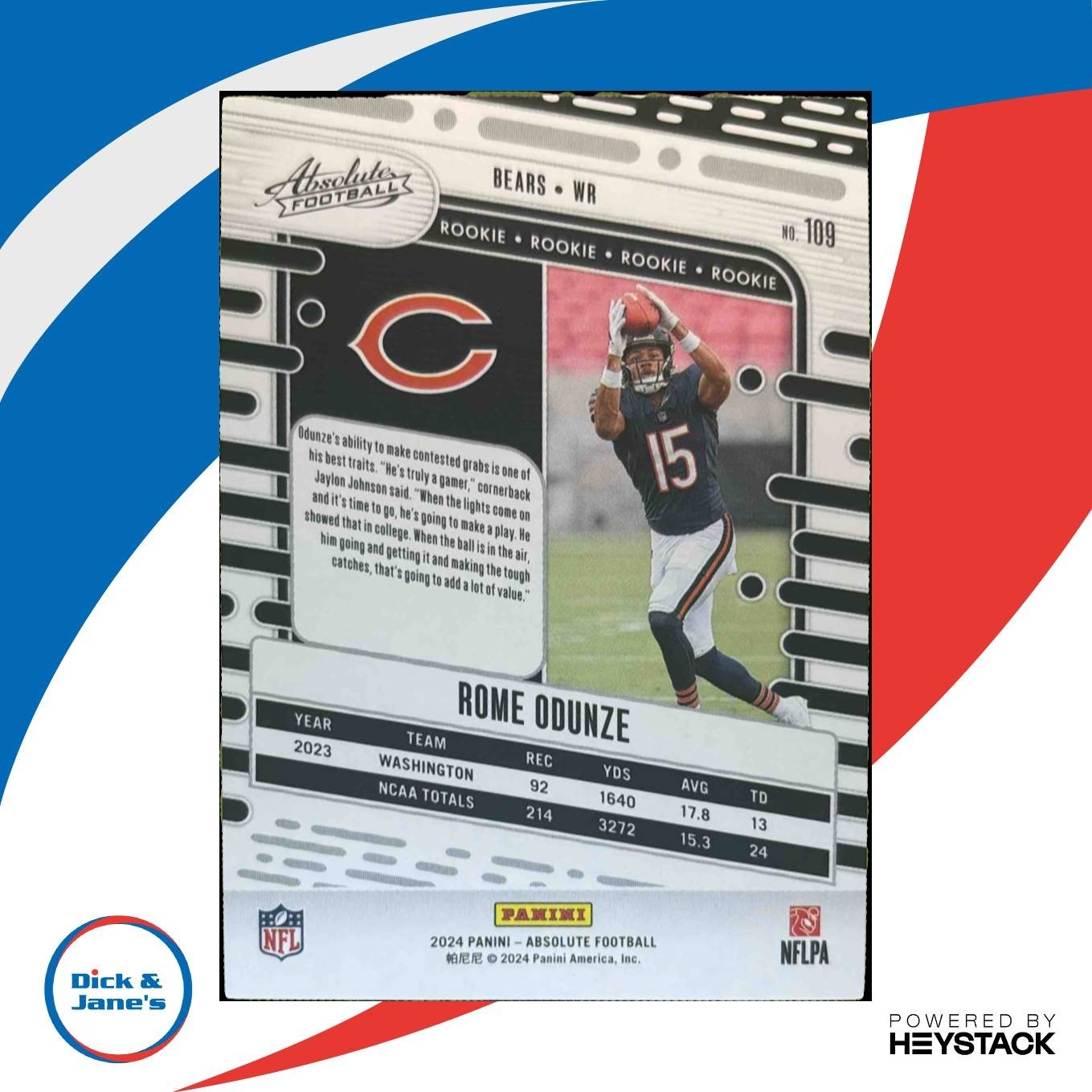 2024 Panini Absolute Rome Odunze Rookies Red Squares /499 #109 RC Chicago Bears