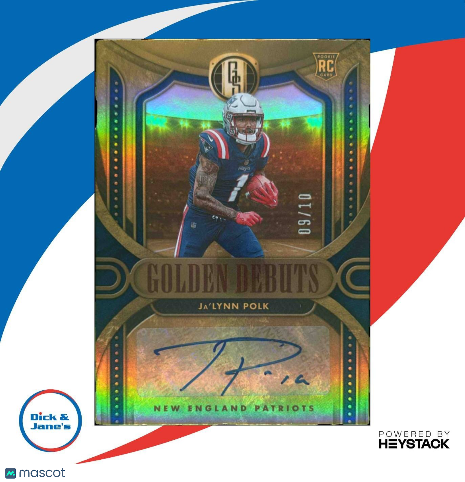 2024 Panini Gold Standard Ja'Lynn Polk Golden Debut Auto /10 RC Patriots