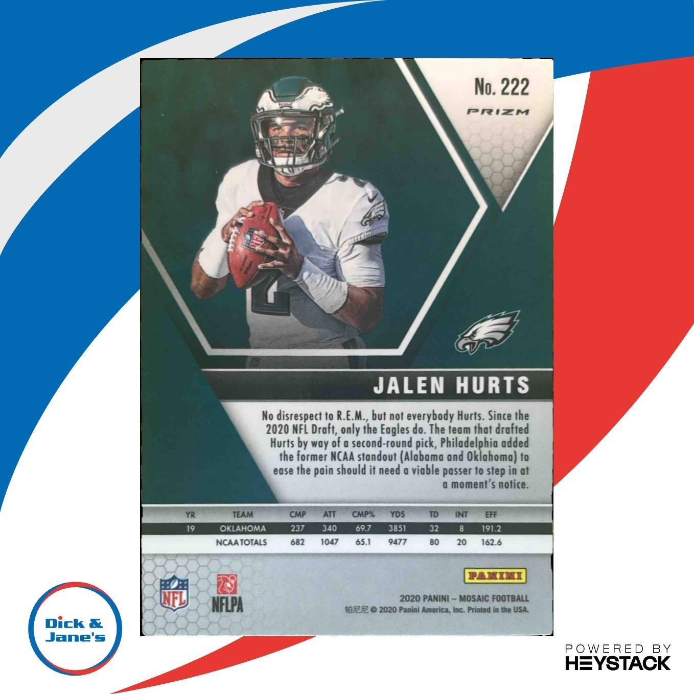 2020 Panini Mosaic Jalen Hurts Prizm Silver #222 RC Philadelphia Eagles