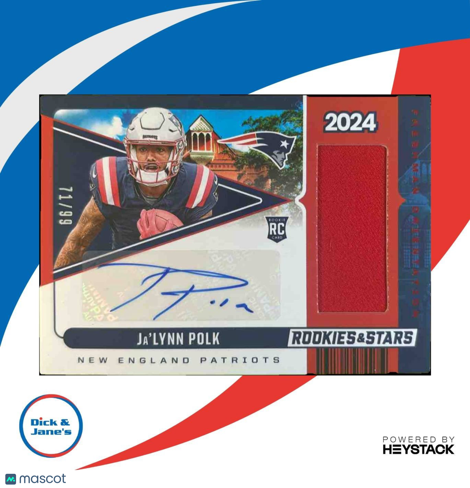 2024 Rookies & Stars Ja'Lynn Polk Freshman Orientation /99 MEM RC Auto Patriots