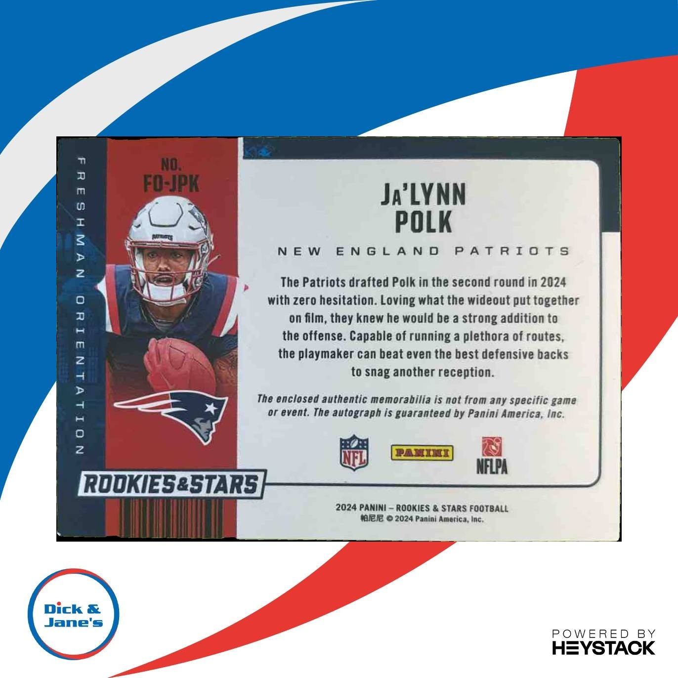 2024 Rookies & Stars Ja'Lynn Polk Freshman Orientation /99 MEM RC Auto Patriots