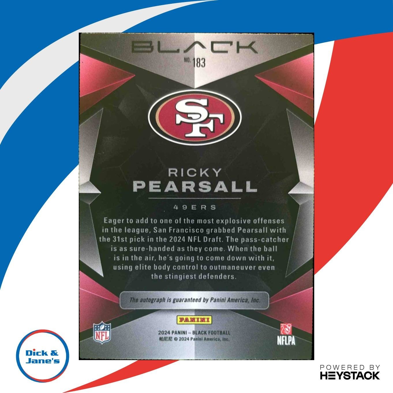 2024 Panini Black Ricky Pearsall Rookie Auto Gold /10 #183 RC 49ers