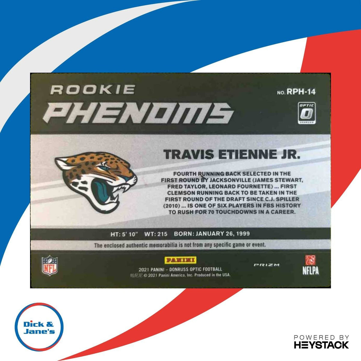 2021 Donruss Optic Travis Etienne Jr. Rookie Phenoms Horizontal Blue RC Jaguars