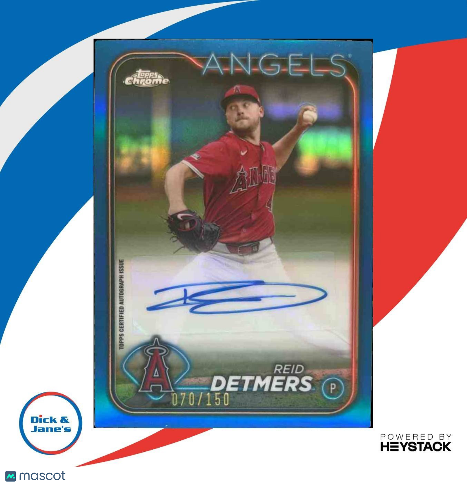 2024 Topps Chrome Update Reid Detmers Auto Blue /150 #AC-RD Los Angeles Angels
