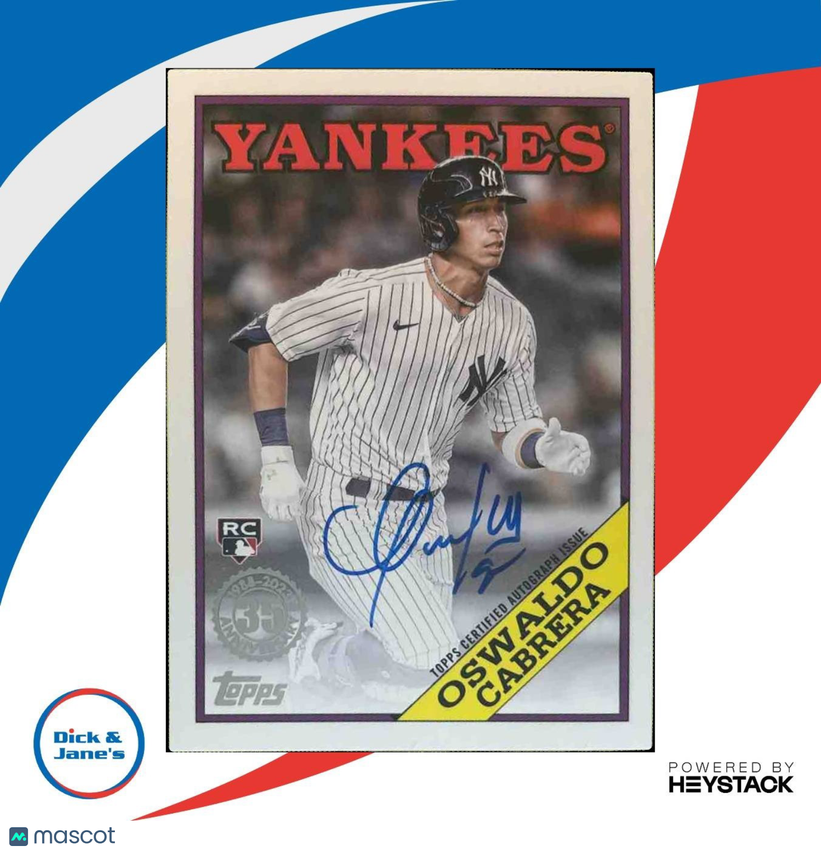 2023 Topps Oswaldo Cabrera 1988 Baseball 35th Anniversary Auto RC Yankees