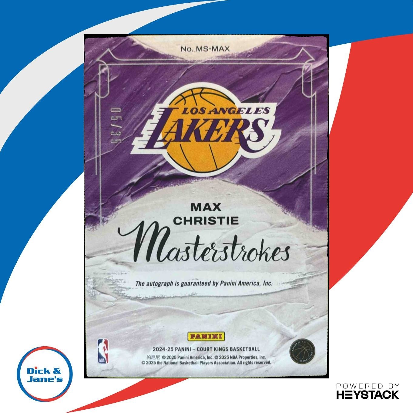 2024-25 Panini Court Kings Max Christie Masterstrokes Violet 5/35 Auto Lakers