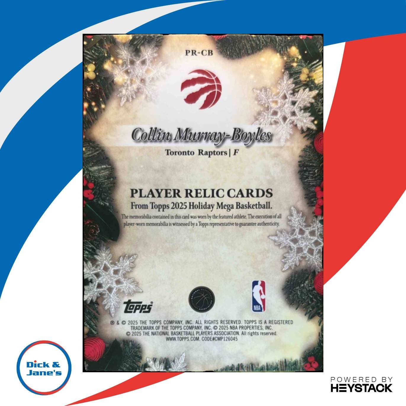 2025-26 Topps Holiday Collin Murray-Boyles Relics Glitter /99 MEM RC Raptors