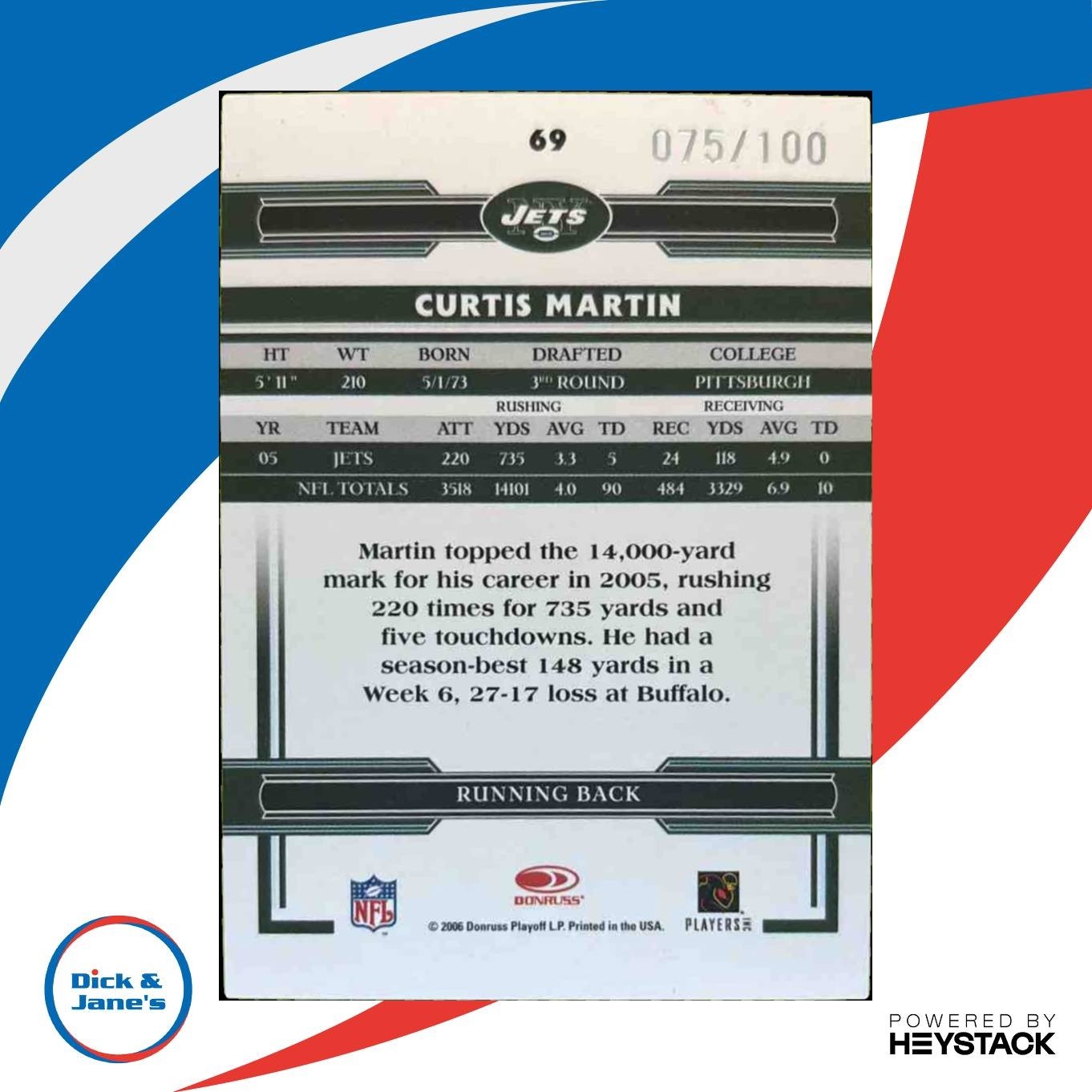 2006 Donruss Threads Curtis Martin Retail Green /100 #69 RC New York Jets