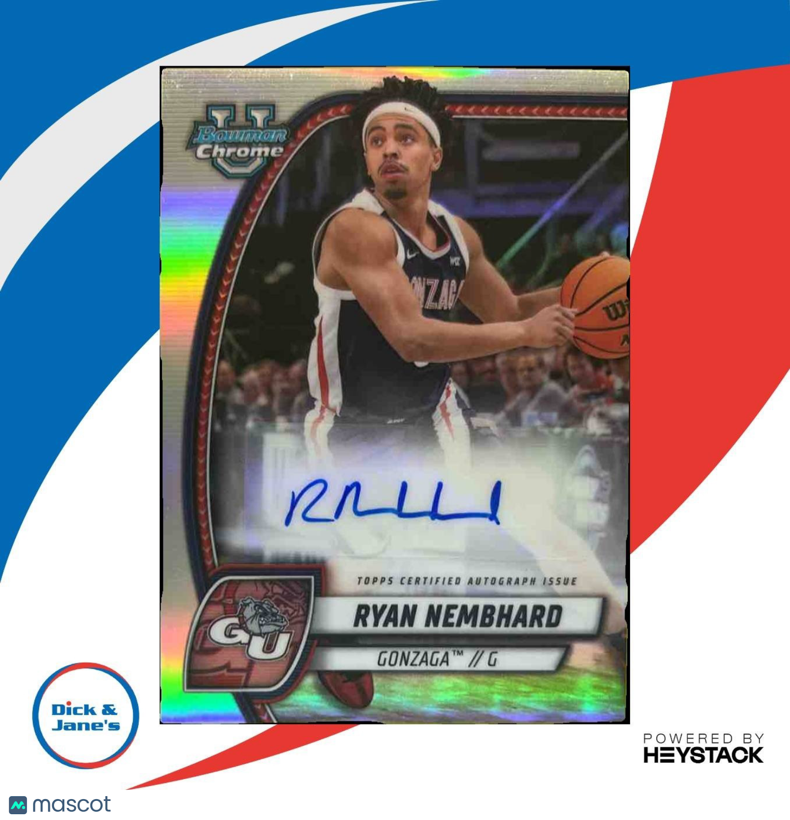2024-25 Bowman University Chrome Ryan Nembhard Prospect Auto Refractor Bulldogs