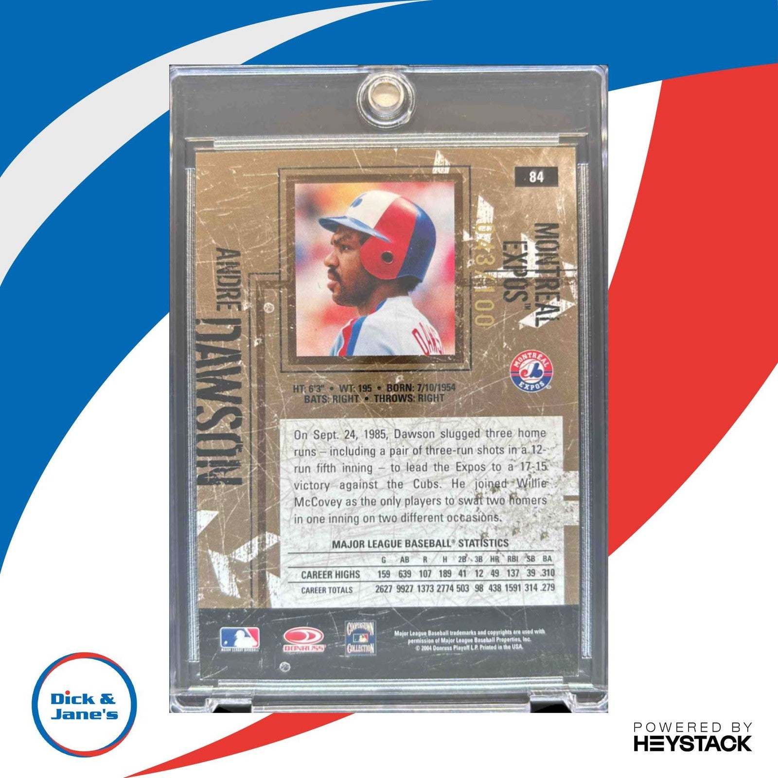 2004 Donruss Leather & Lumber Andre Dawson Signatures Silver /100 #84 Auto Expos