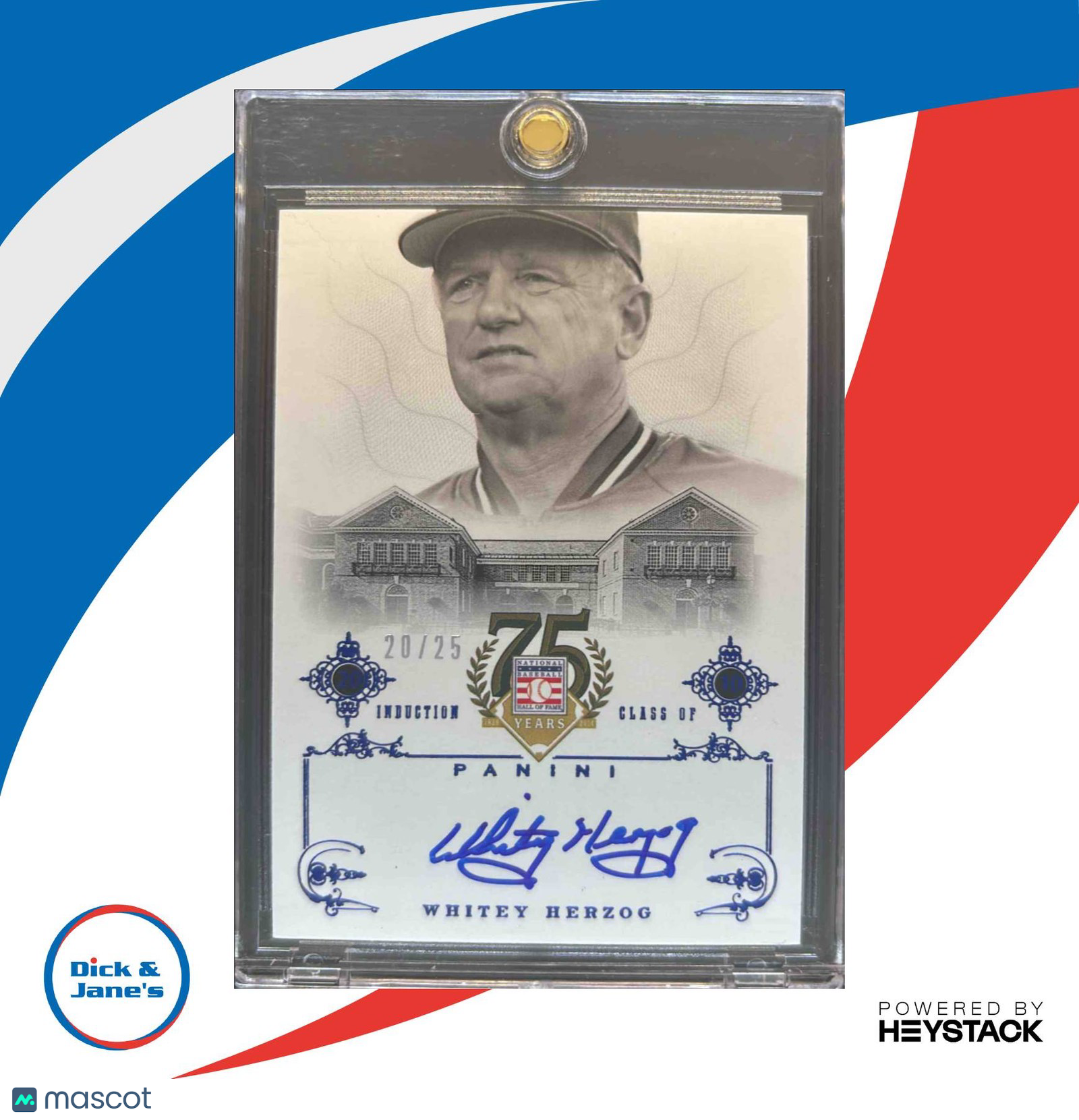 2014 Panini Hall of Fame 75th Whitey Herzog Signatures Blue/25 69 Auto Cardinals