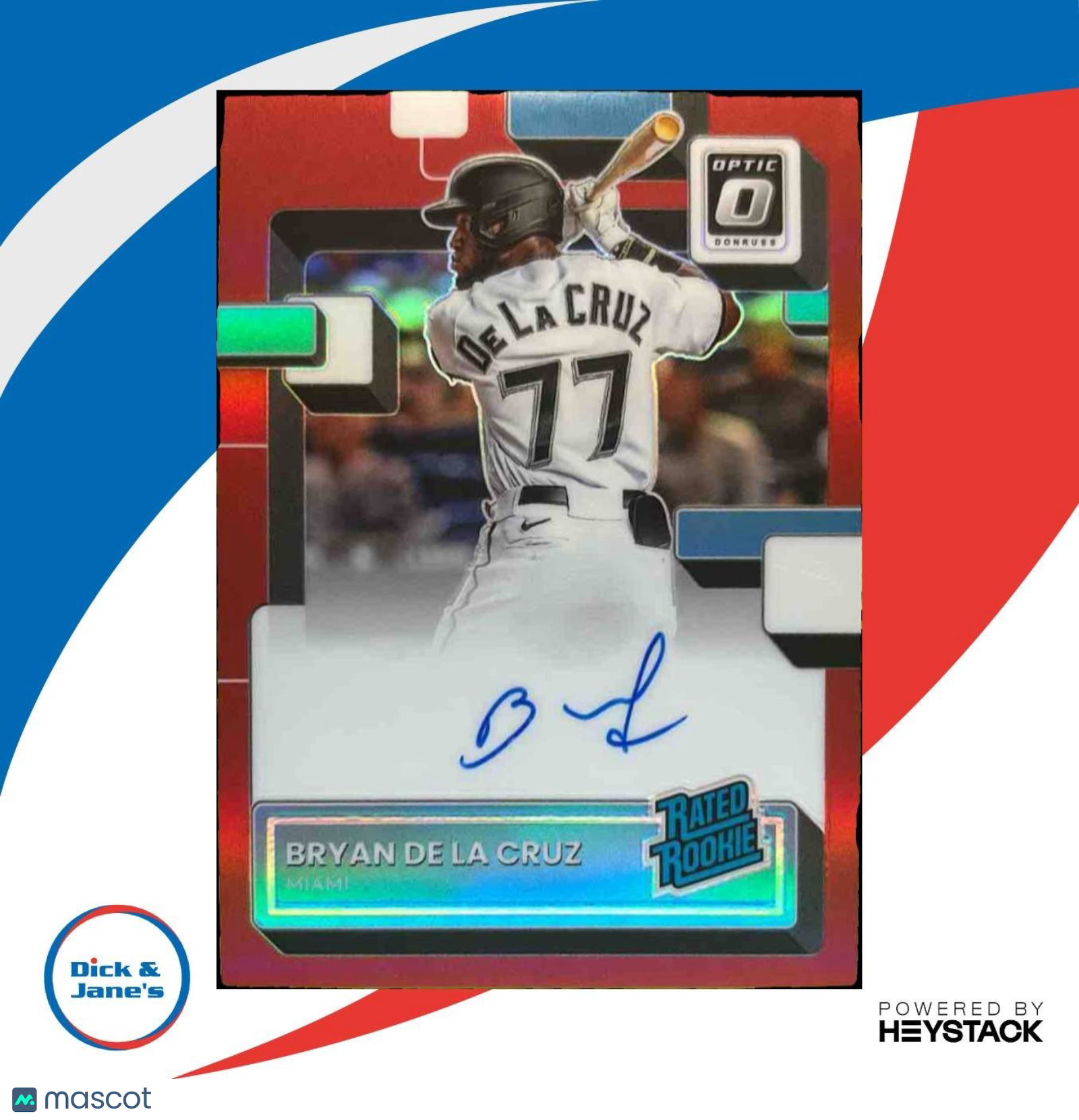 2022 Donruss Optic Bryan De La Cruz Red Auto /60 RC Miami Marlins