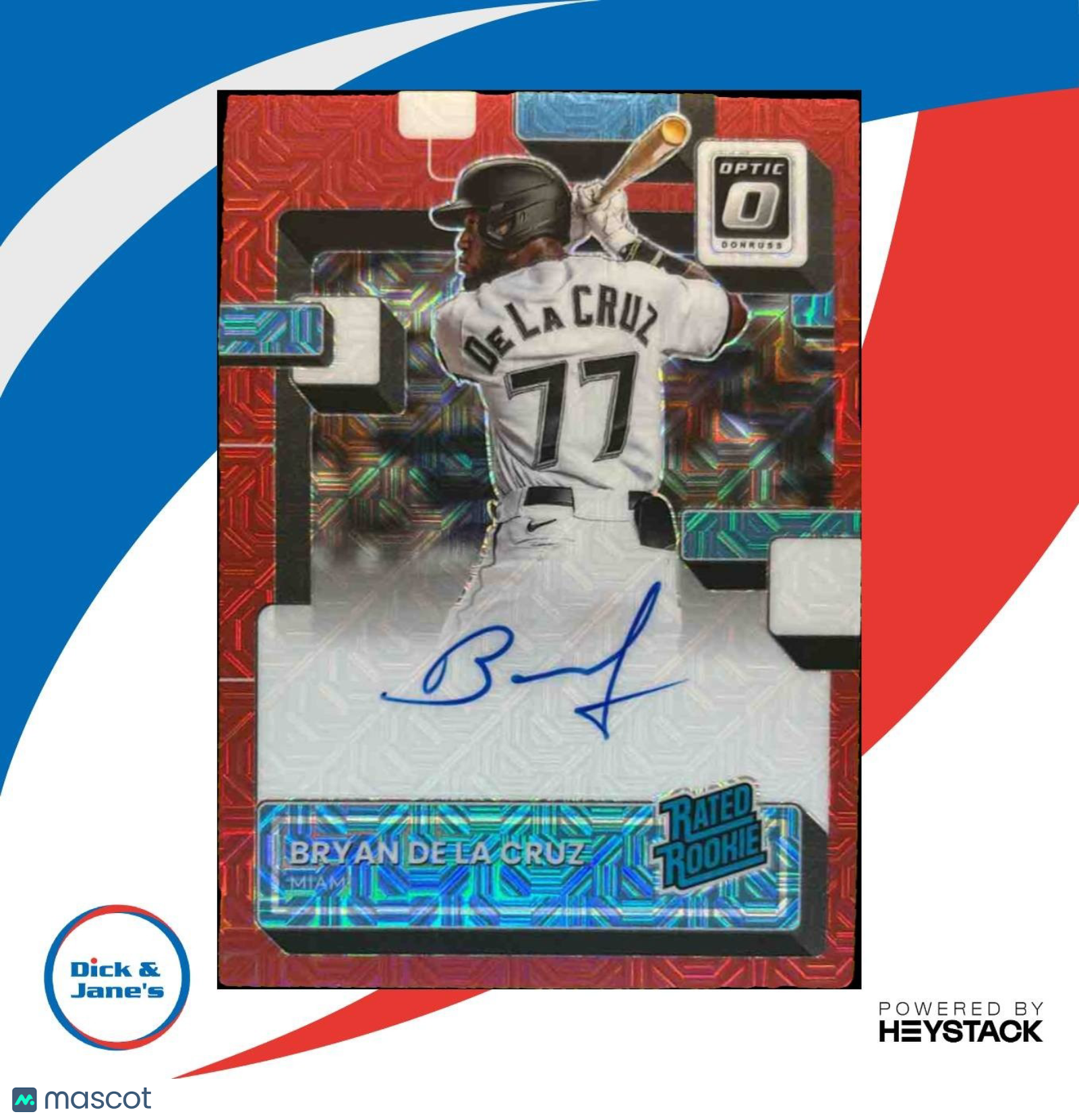 2022 Donruss Optic Bryan De La Cruz Red Mojo Auto /99 RC Miami Marlins