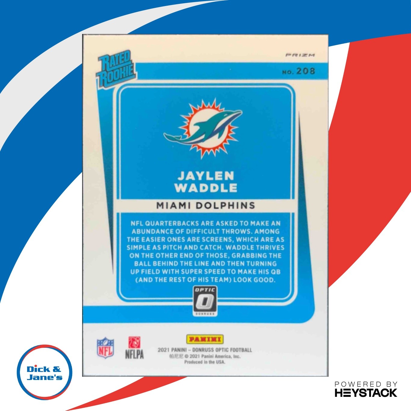 2021 Panini Donruss Optic Jaylen Waddle Pink #208 RC Rated Rookie Miami Dolphins