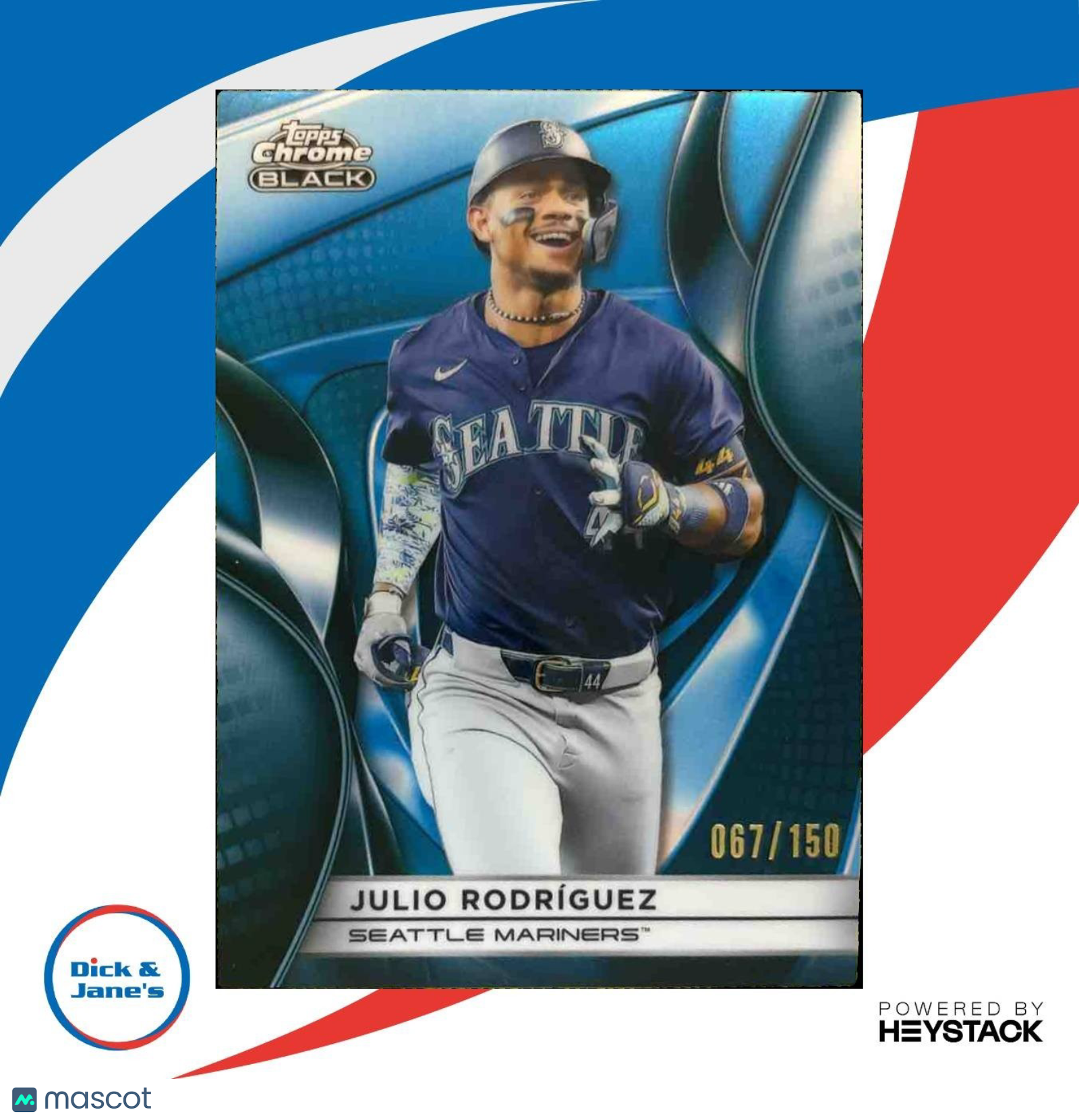 2025 Topps Chrome Black Julio Rodriguez Blue /150 #136 Seattle Mariners