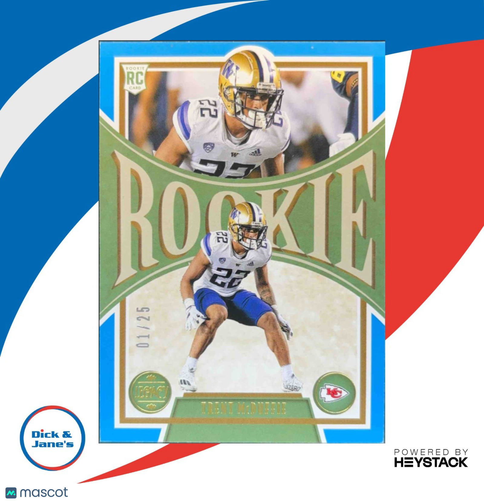 2022 Panini Legacy Trent McDuffie Indigo Blue 01/25 #180 RC Kansas City Chiefs