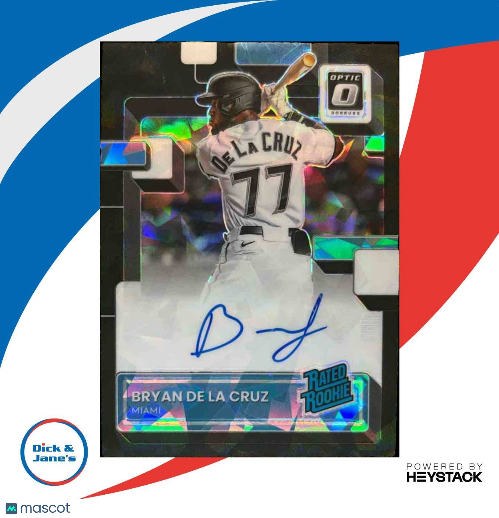 2022 Donruss Optic Bryan De La Cruz Black Cracked Ice Auto /30 RC Marlins