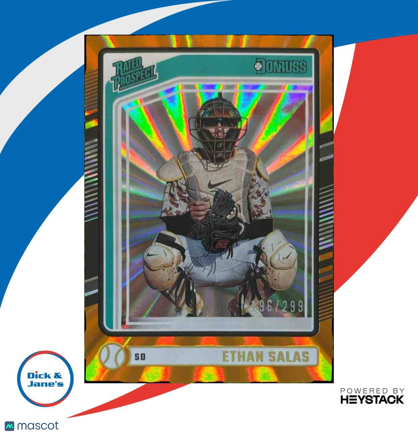 2024 Panini Donruss Ethan Salas Orange Laser 96/299 #124 San Diego Padres