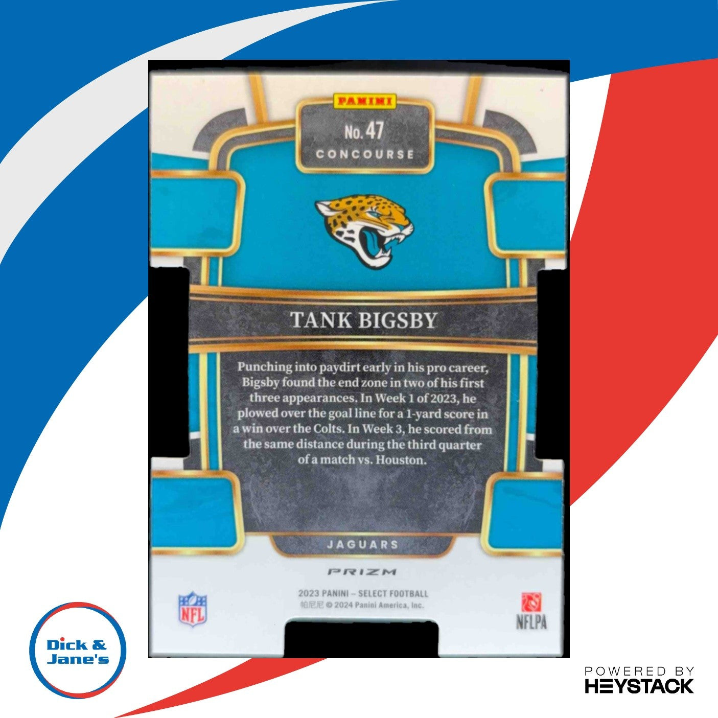 2023 Select Tank Bigsby Zebra Prizm Die Cut SSP #47 RC Jacksonville Jaguars