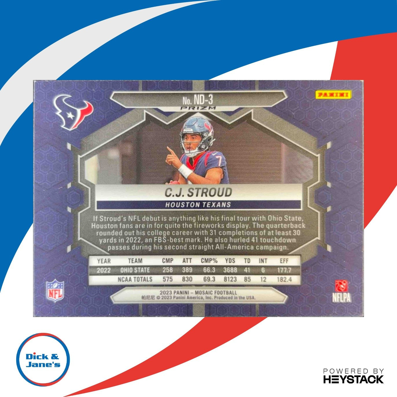 2023 Panini Mosaic C.J. Stroud Silver Holo #ND-3 RC NFL Debut Houston Texans