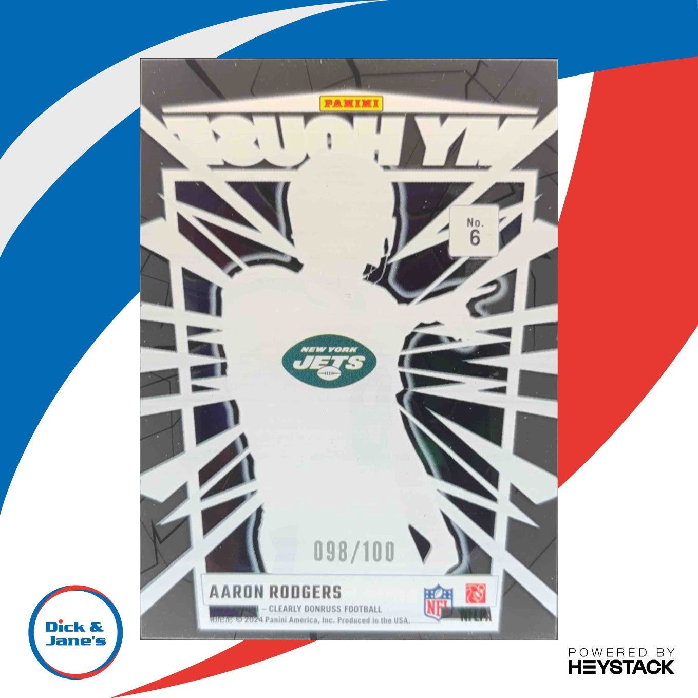 2023 Panini Clearly Donruss Aaron Rodgers My House Red 98/100 #6 New York Jets