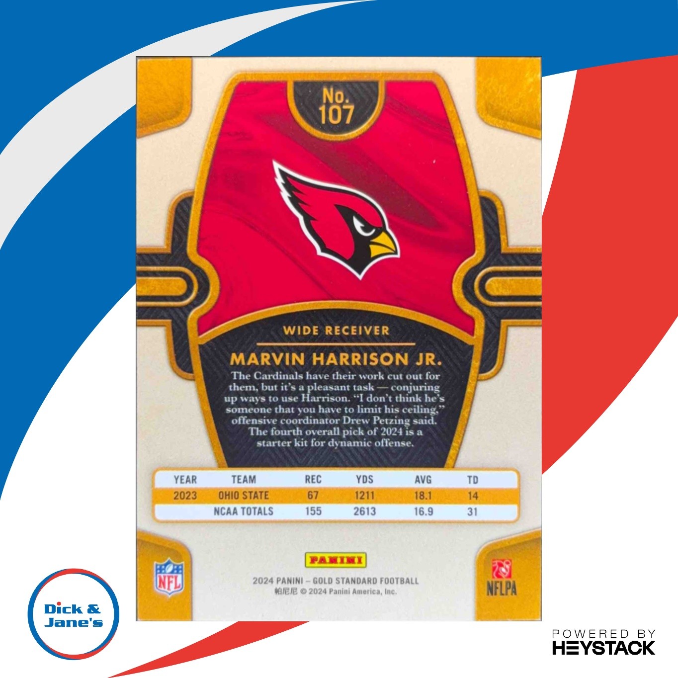 2024 Panini Gold Standard Marvin Harrison Jr. Citrine #107 RC Arizona Cardinals