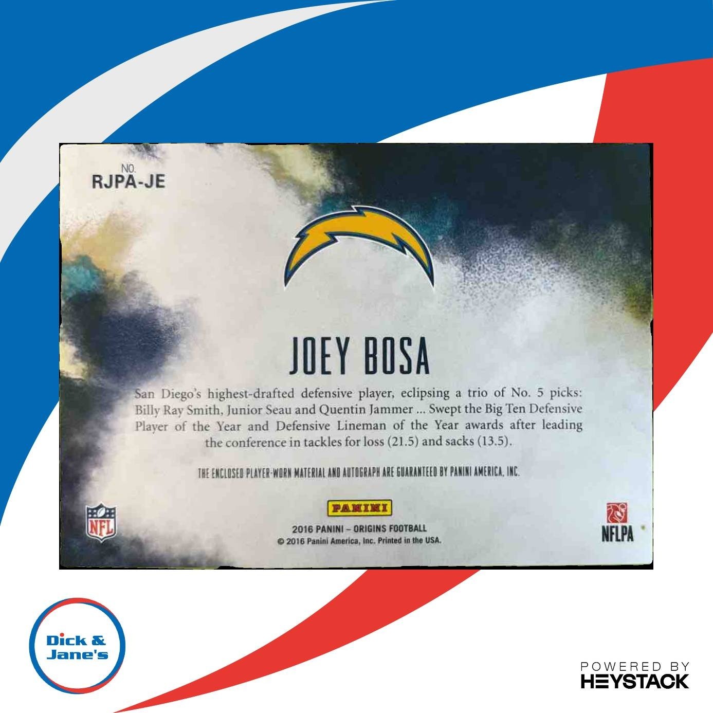 2016 Panini Origins Joey Bosa Jumbo Patch Auto Red /99 RC San Diego Chargers