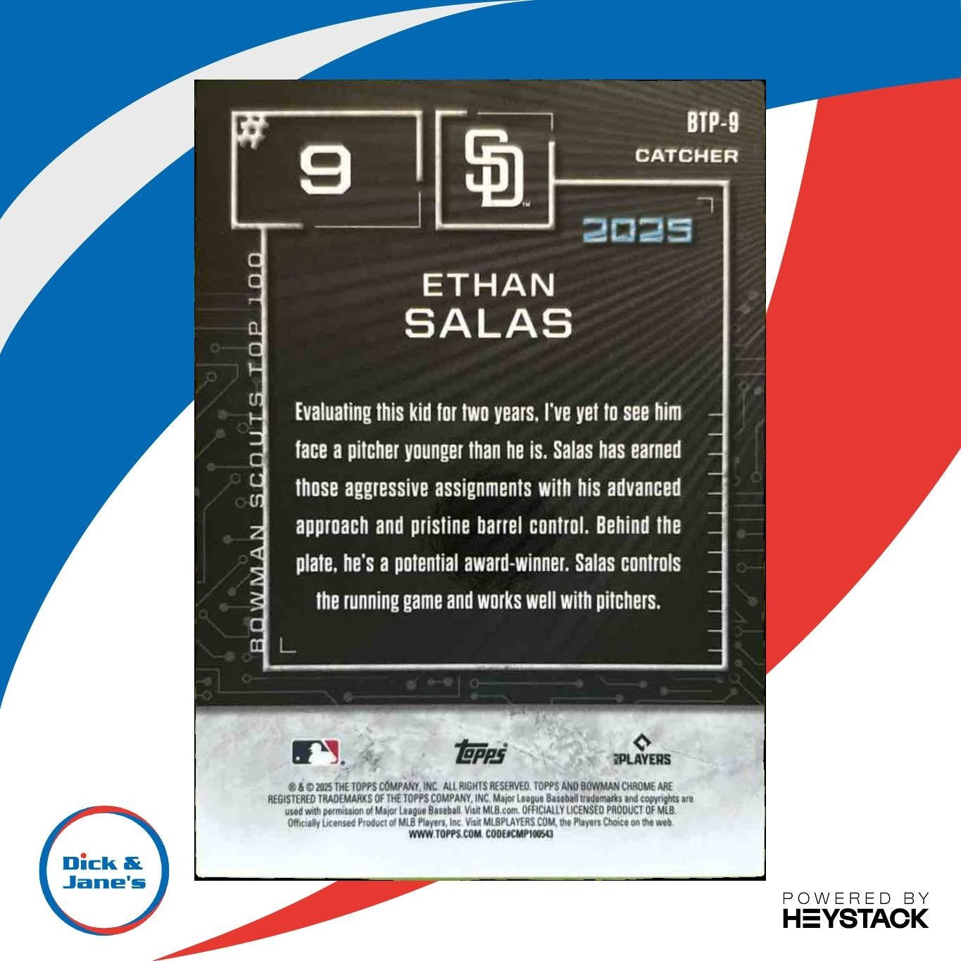2025 Bowman Ethan Salas Scouts' Top 100 Chrome Mini-Diamond /150 Padres