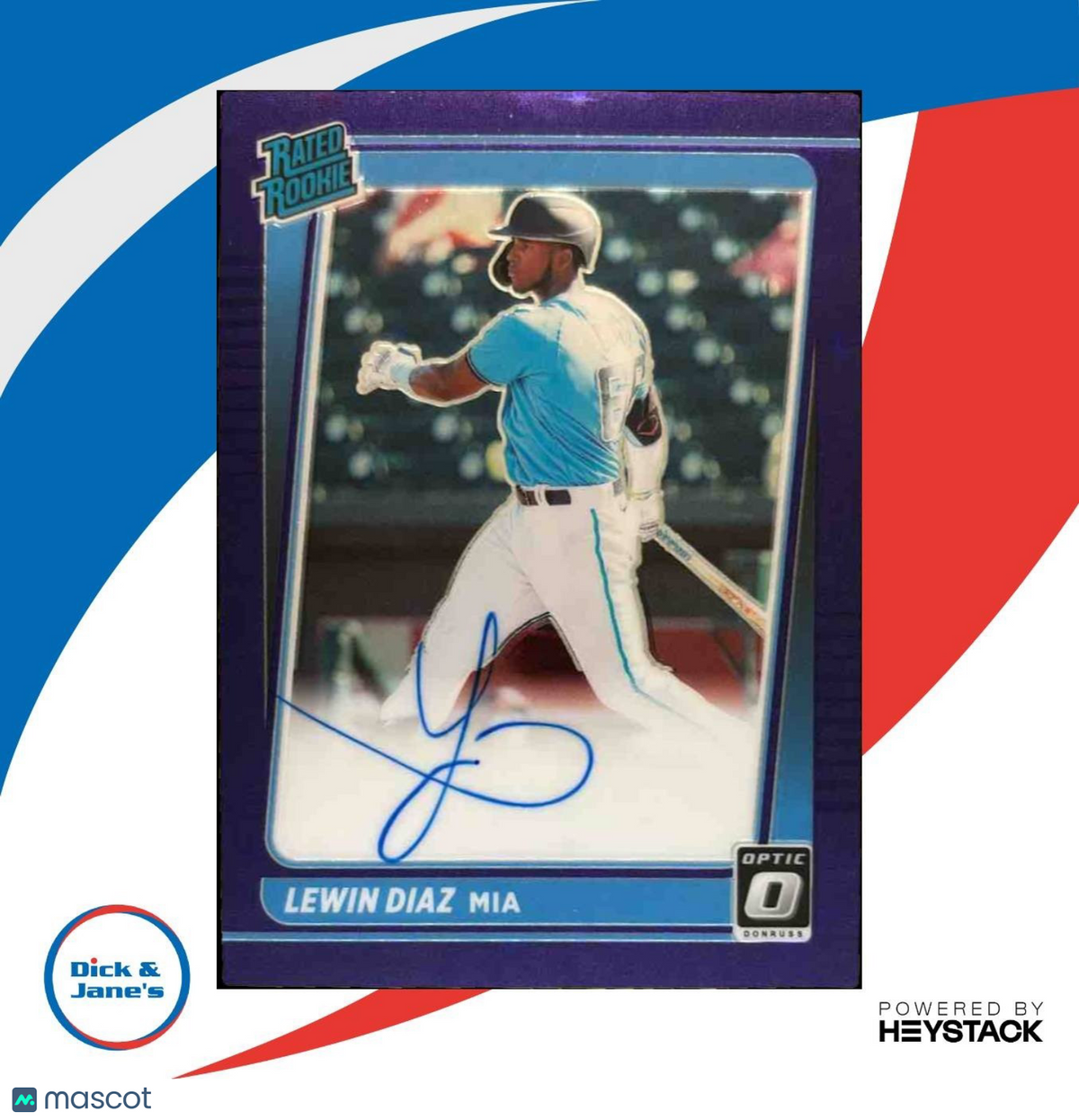 2021 Donruss Optic Lewin Diaz Signatures Purple /99 Auto RC Miami Marlins