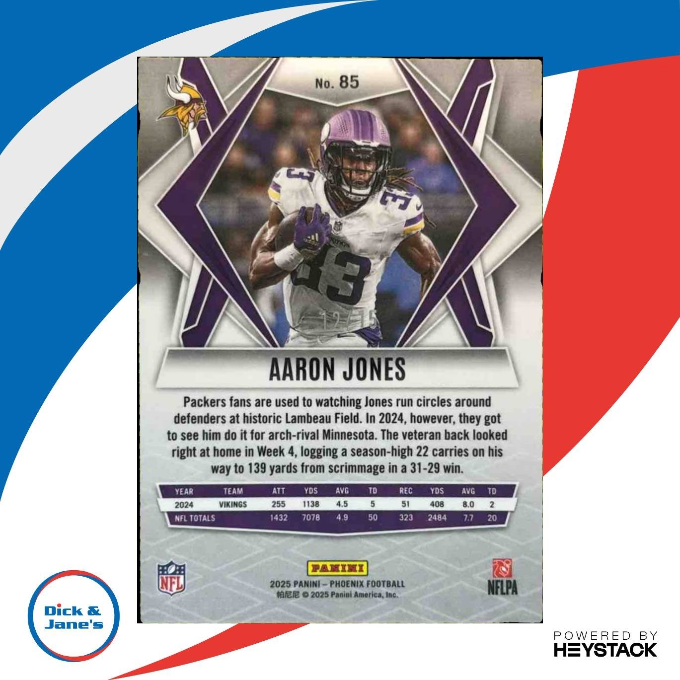 2025 Panini Phoenix Aaron Jones Bronze /15 #85 Minnesota Vikings