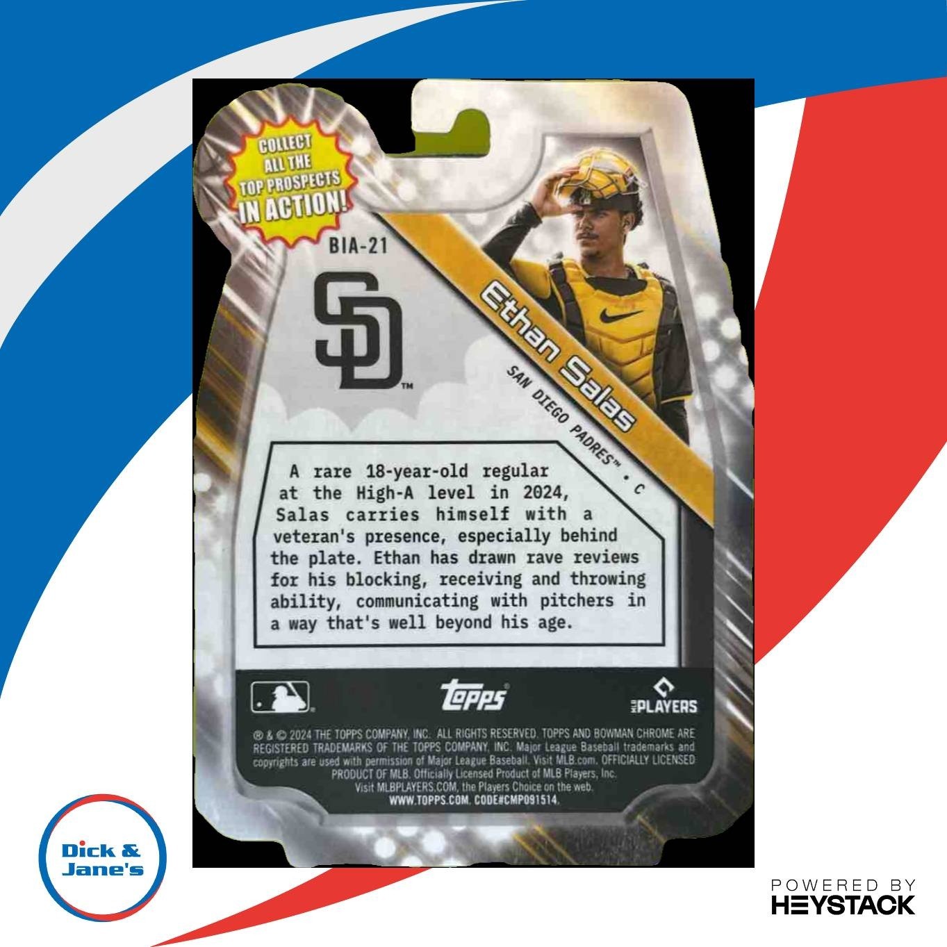 2024 Bowman Draft Ethan Salas In Action Green /99 San Diego Padres