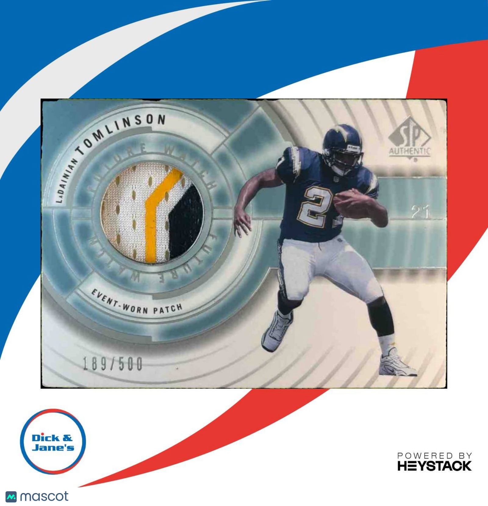2001 SP Authentic LaDainian Tomlinson /500 #120 MEM RC Future Watch Chargers