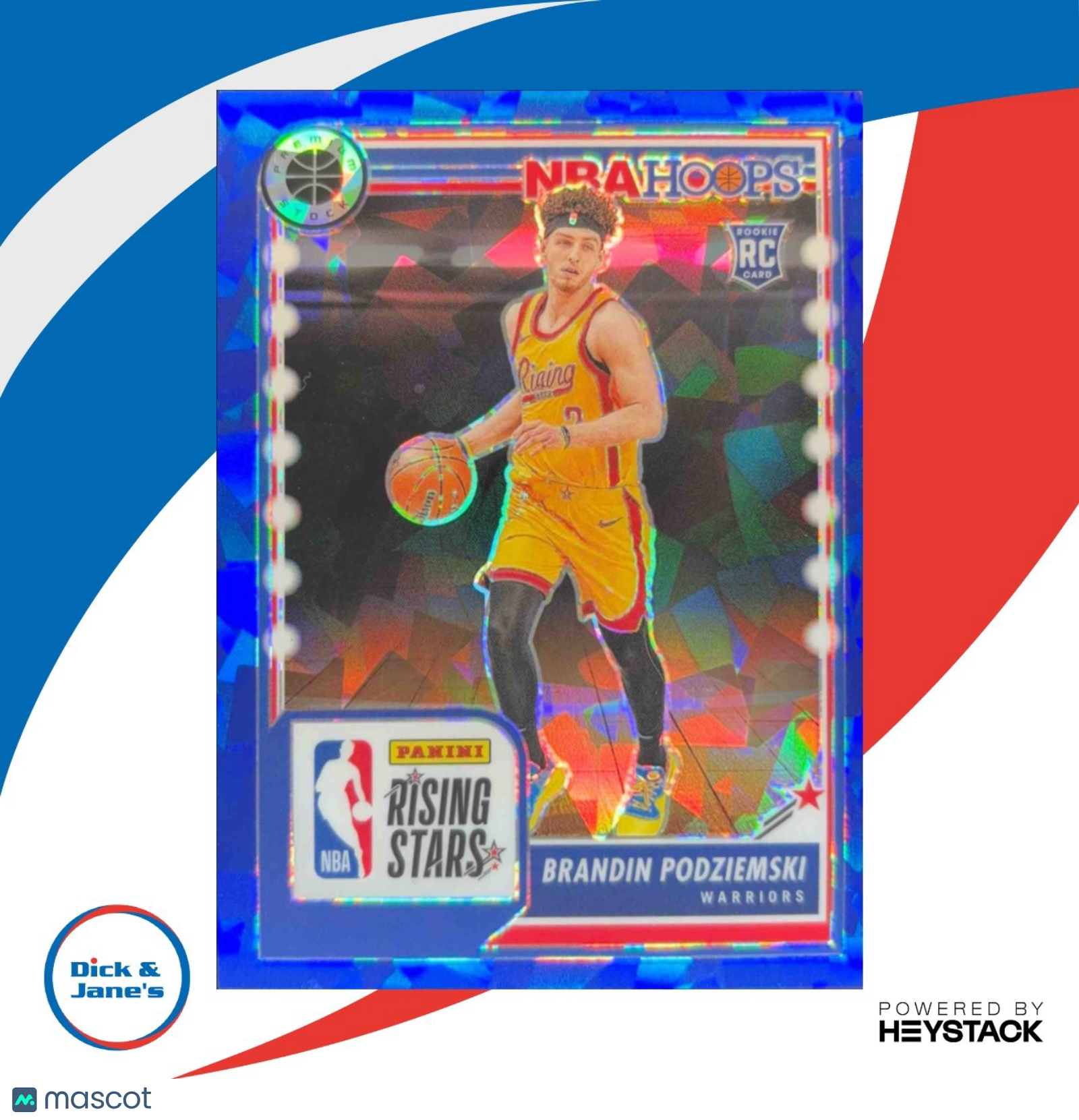2023-24 Hoops Premium Stock Brandin Podziemski Rising Stars Blue Ice Prizm/99 RC