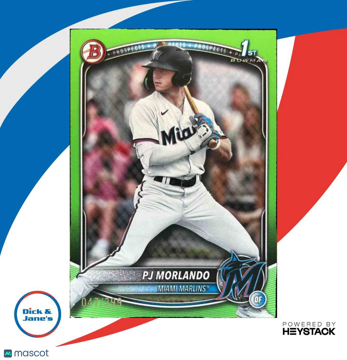 2025 Bowman PJ Morlando Neon Green /399 #BP-91 1st Prospect Miami Marlins