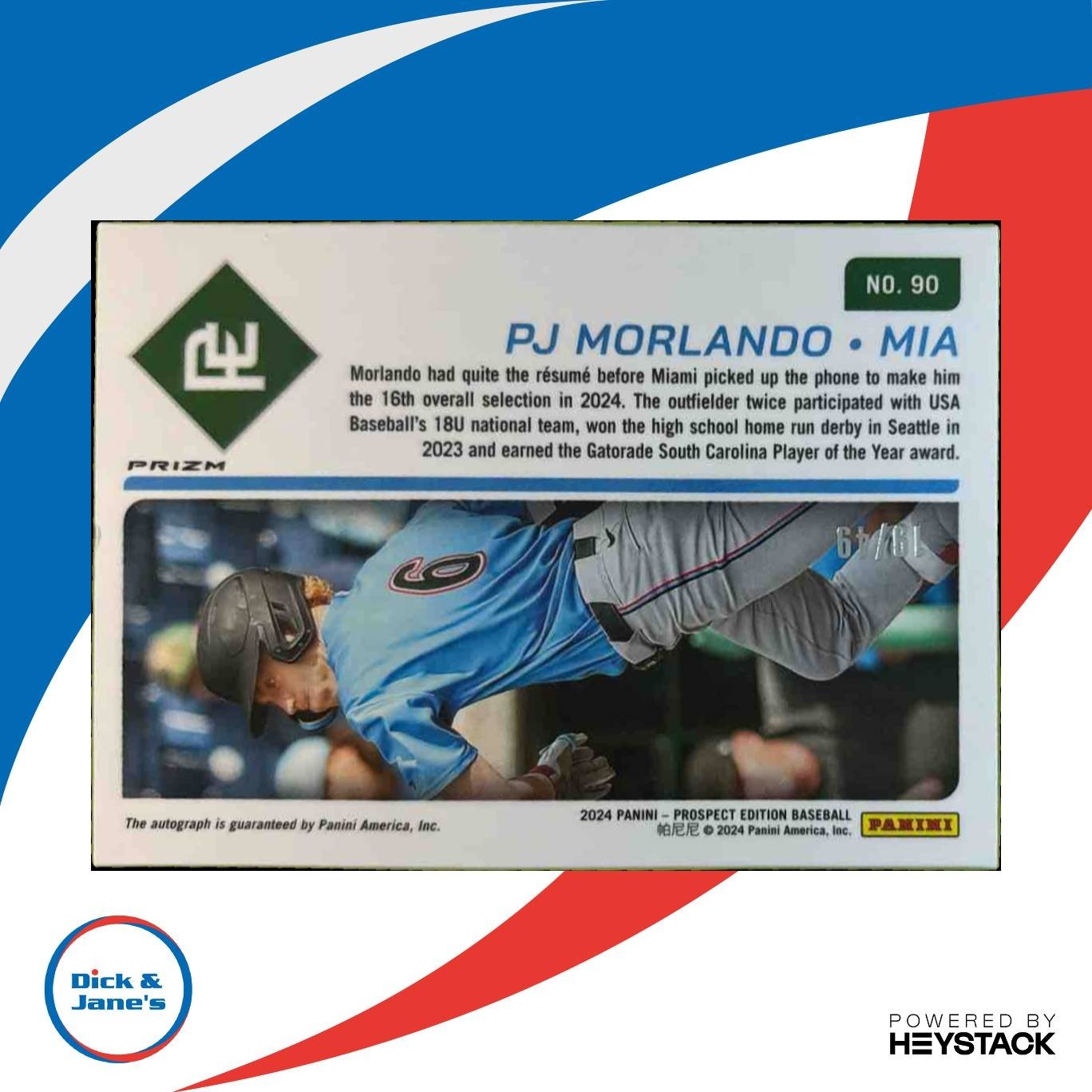 2024 Panini Prospect Edition PJ Morlando Holo Ticket Signatures /49 Auto Marlins