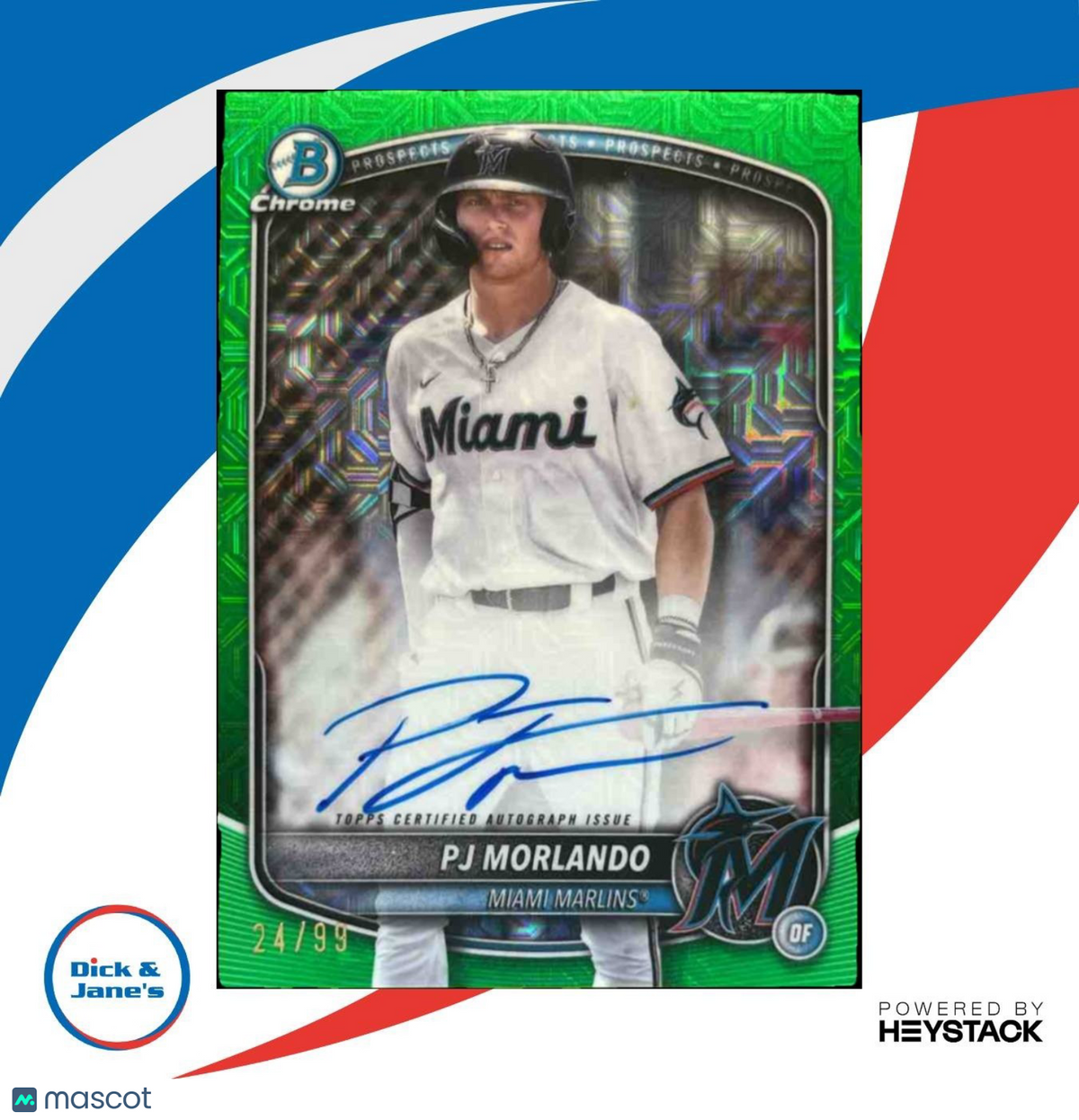 2025 Bowman PJ Morlando Chrome Auto Mega Box Green /99 1st Prospect Marlins