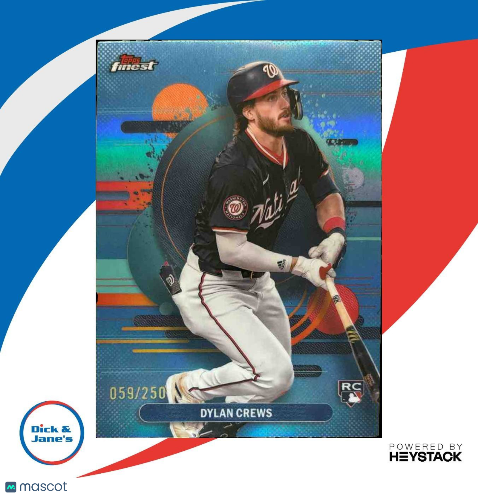 2025 Topps Finest Dylan Crews Sky Blue /250 #125 RC Washington Nationals