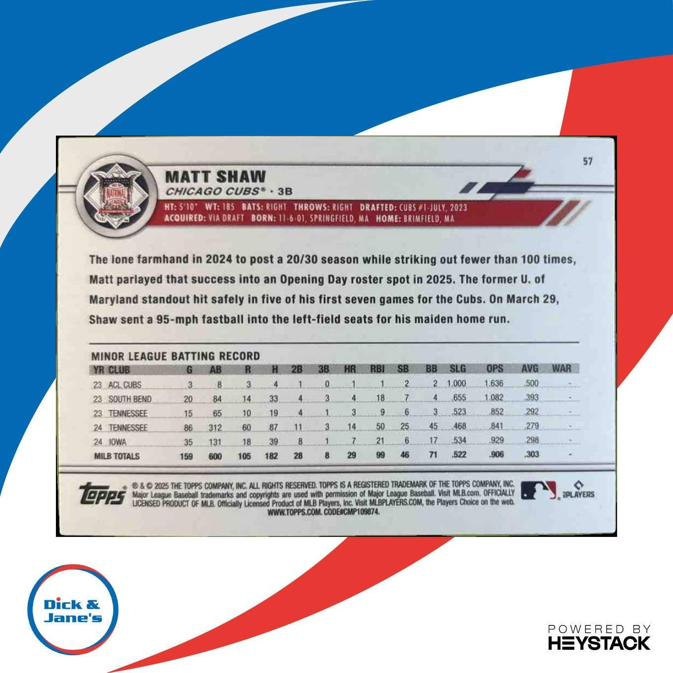 2025 Topps All-Star Game Mega Box Matt Shaw Blue /150 #57 RC Chicago Cubs