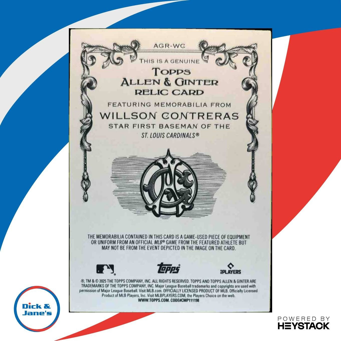 2025 Topps Allen & Ginter Willson Contreras Relics #AGR-WC St. Louis Cardinals