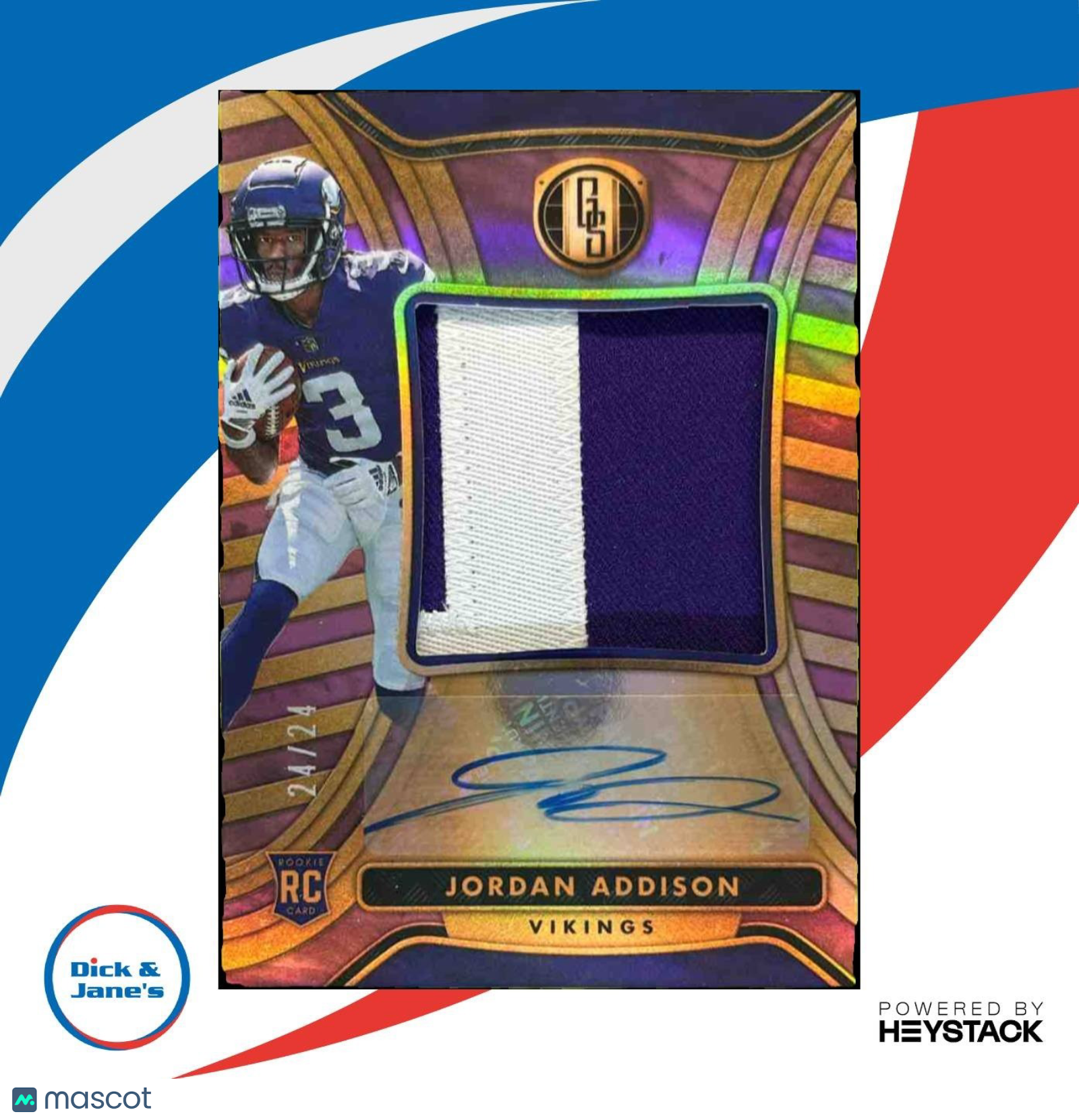 2023 Panini Gold Standard Jordan Addison Rookie Jersey Auto /24 RC Vikings