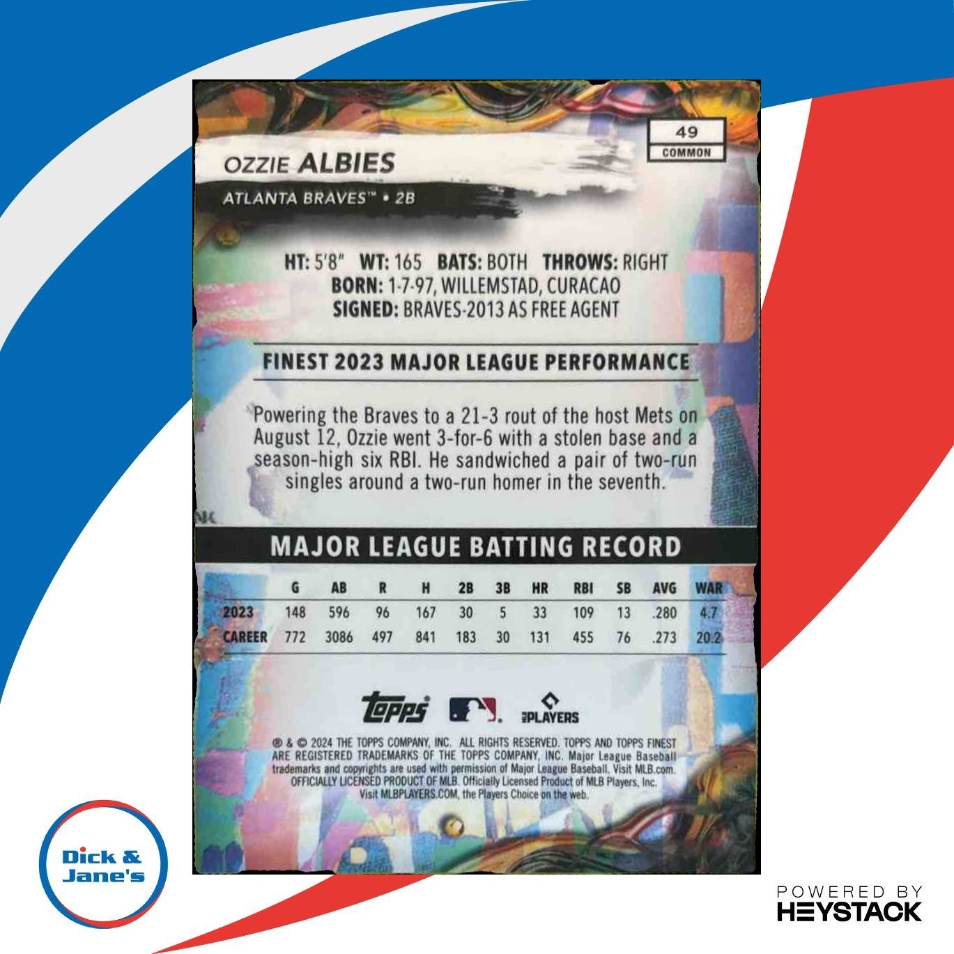 2024 Topps Finest Ozzie Albies Orange Refractor 14/25 #49 Atlanta Braves
