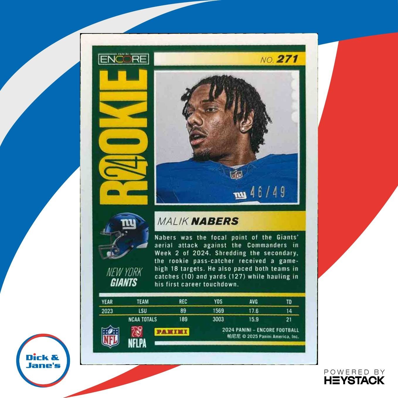 2024 Panini Encore Malik Nabers Red 46/49 #271 RC New York Giants