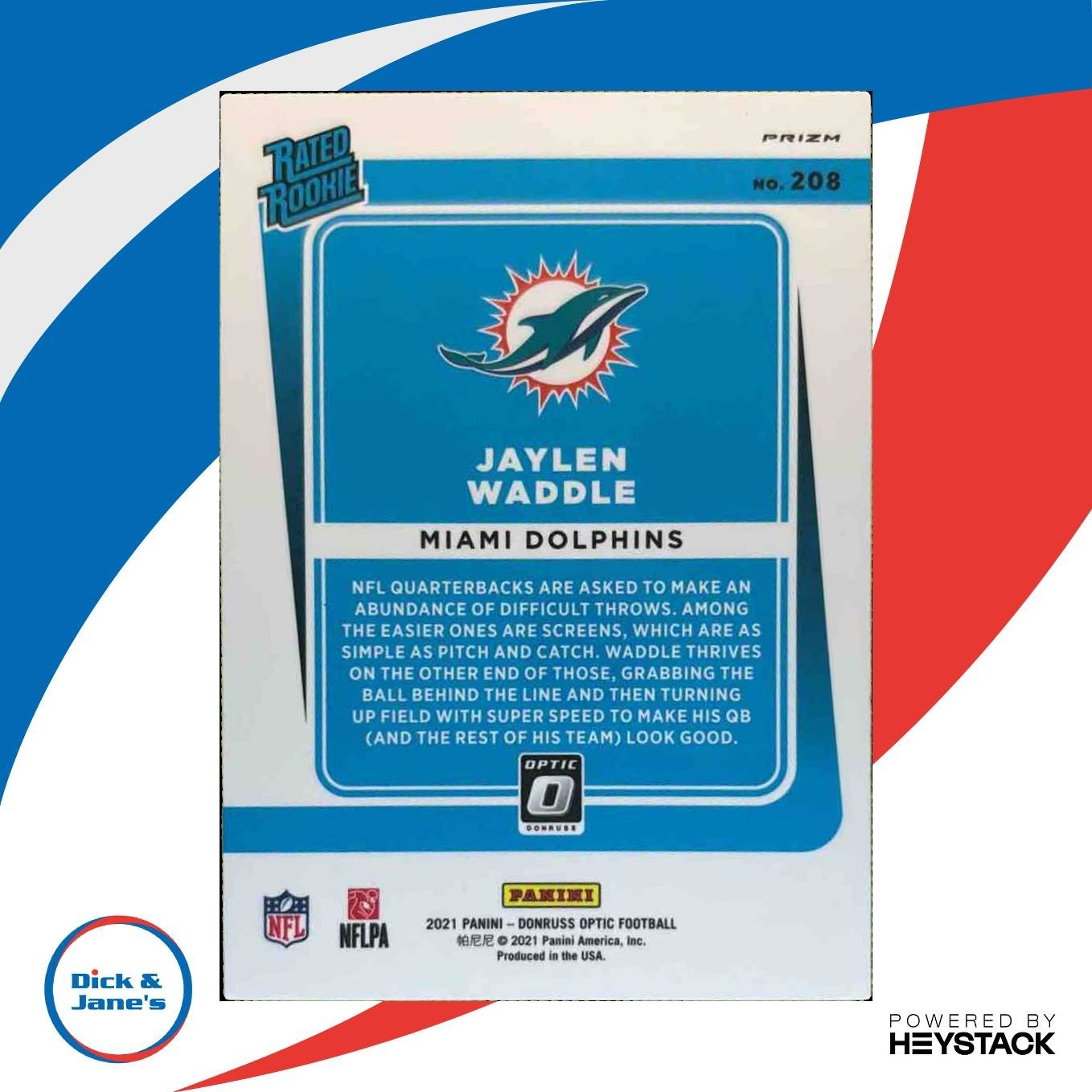2021 Donruss Optic Jaylen Waddle Blue Scope #208 RC Rated Rookie Miami Dolphins