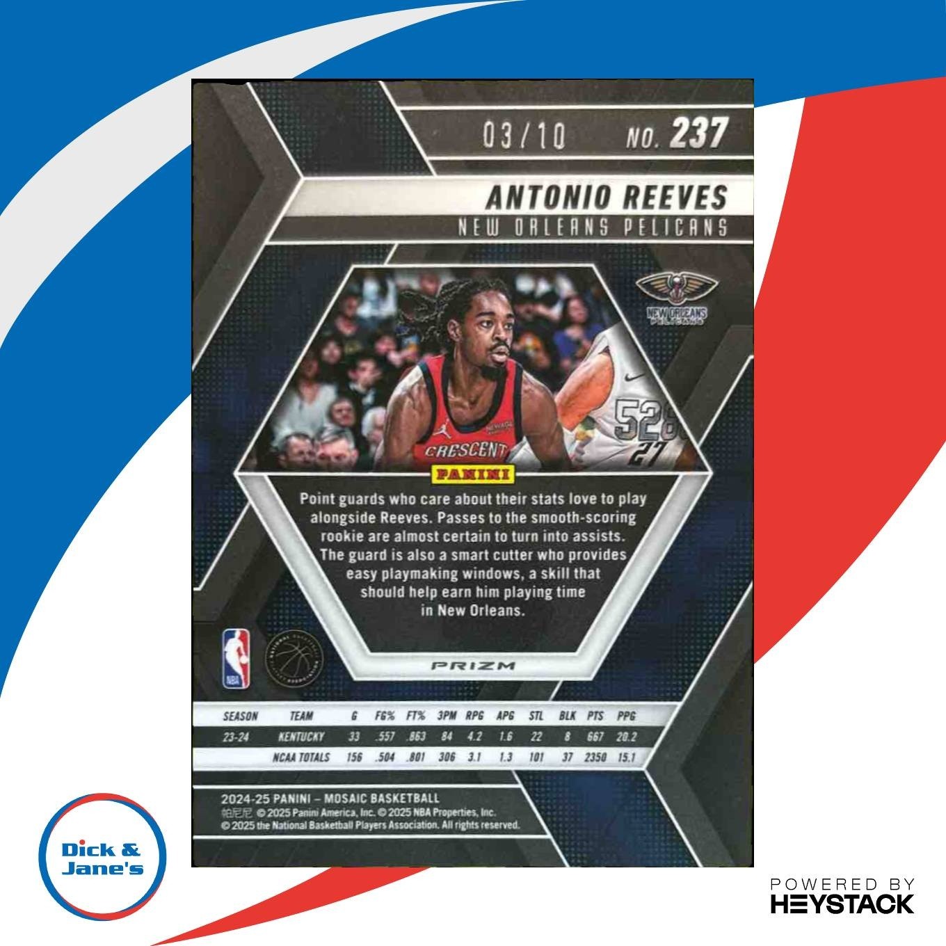 2024-25 Panini Mosaic Antonio Reeves Pink /10 #237 RC New Orleans Pelicans