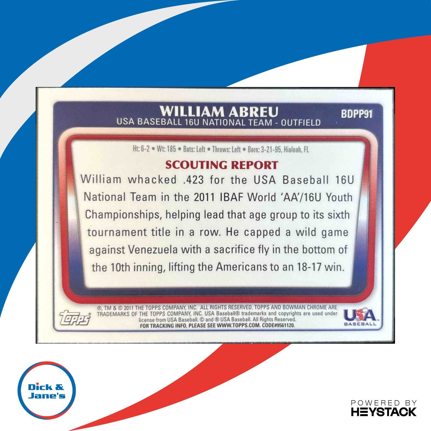 2011 Bowman Draft Picks & Prospects William Abreu Chrome #BDPP91 USA