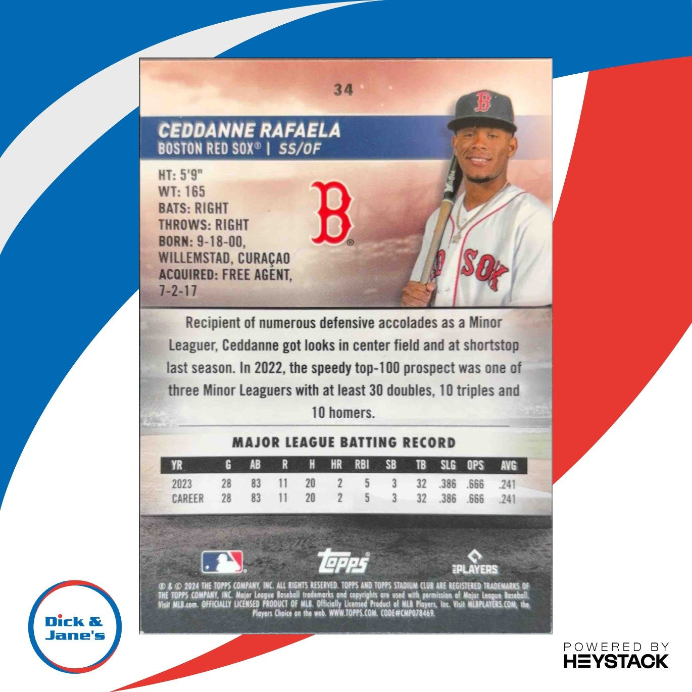 2024 Topps Stadium Club Ceddanne Rafaela Chrome #34 RC Boston Red Sox