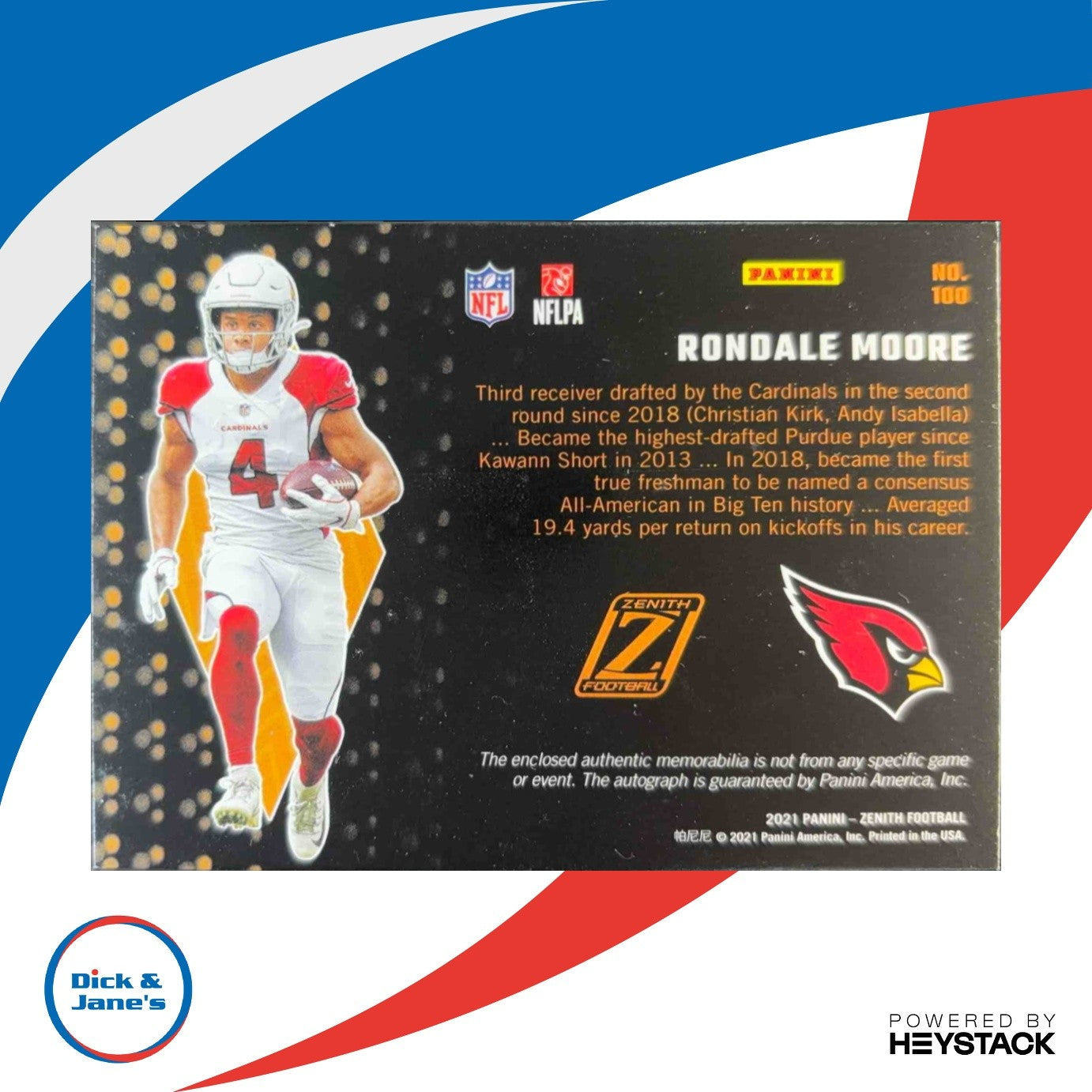 2021 Panini Zenith Rondale Moore 139/150 #100 MEM Auto RC Arizona Cardinals