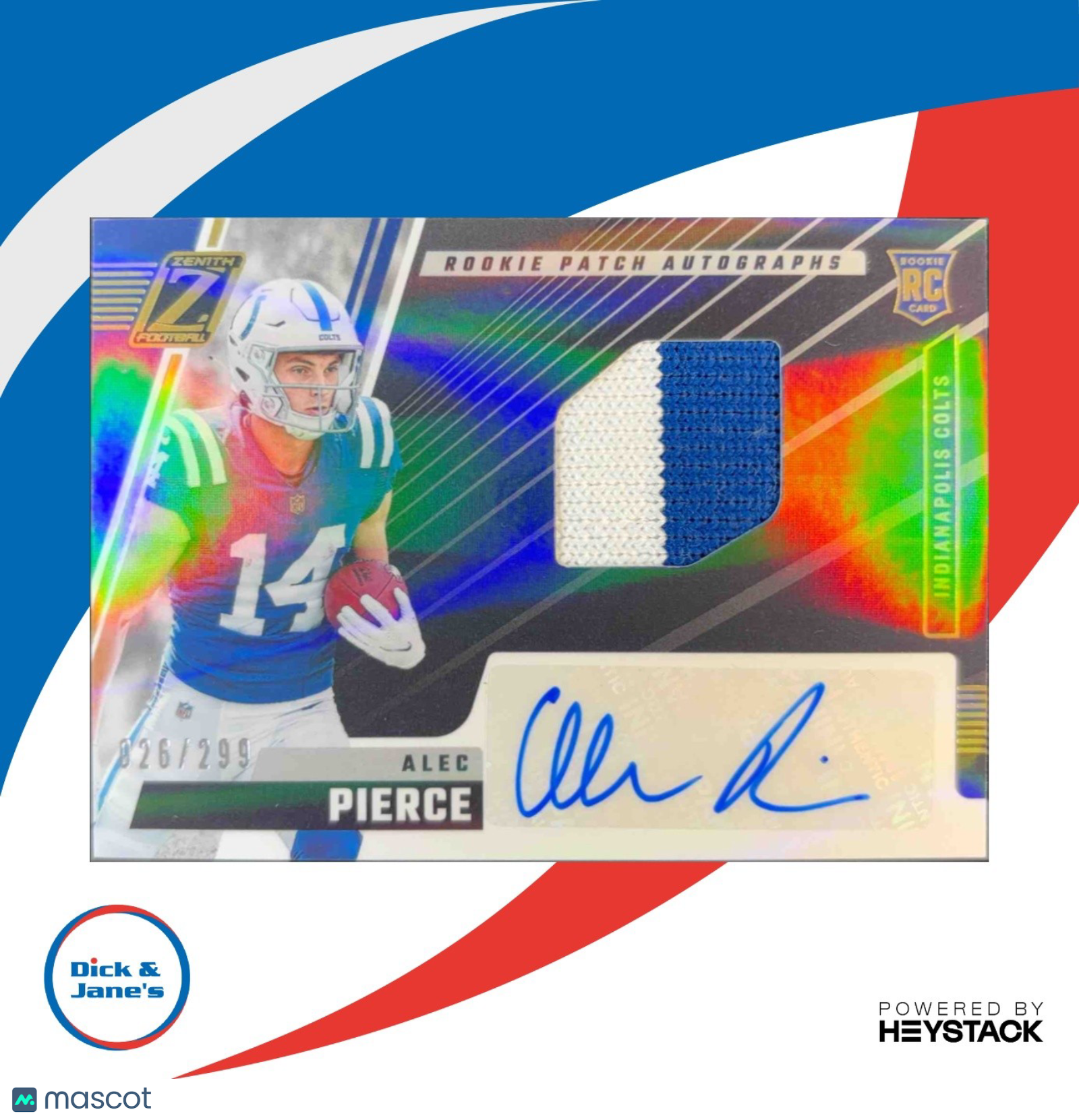2022 Panini Zenith Alec Pierce 26/299 #221 RC Auto Indianapolis Colts