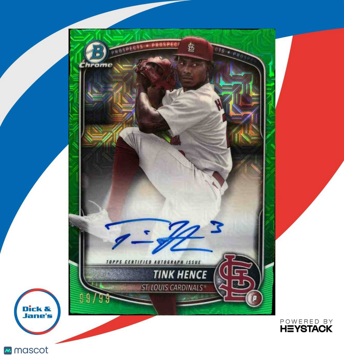 2025 Bowman Chrome Mega Box Tink Hence Prospect Auto Green Mojo /99 Cardinals