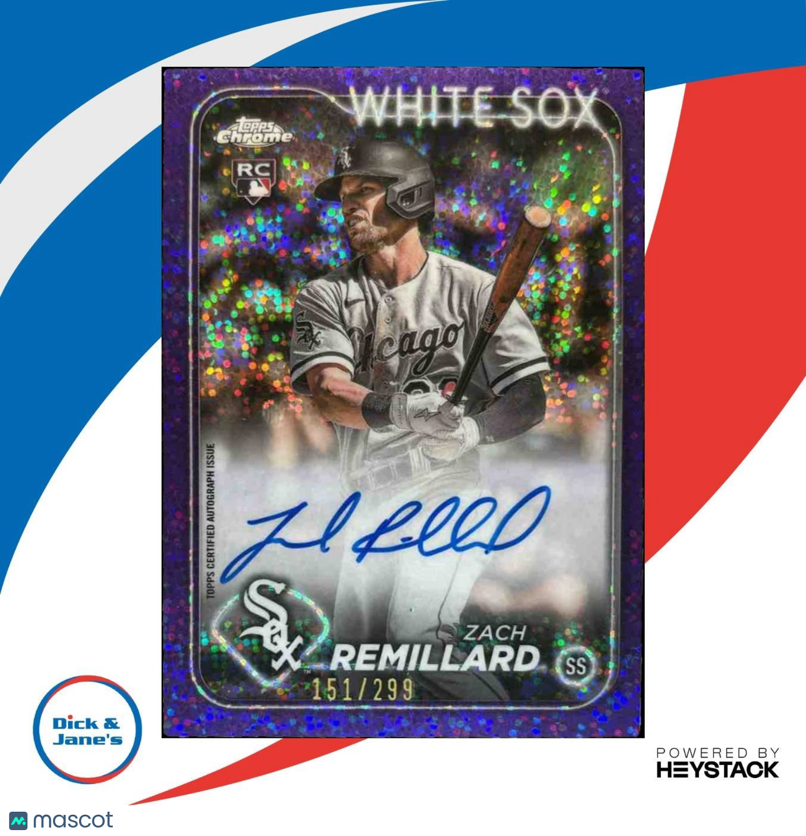 2024 Topps Chrome Zach Remillard Rookie Auto Purple Speckle /299 RC White Sox